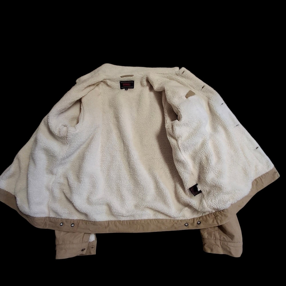 Rock & Roll Khaki Denim Sherpa Lined Trucker Jacket Men Size XXL - Picture 9 of 16